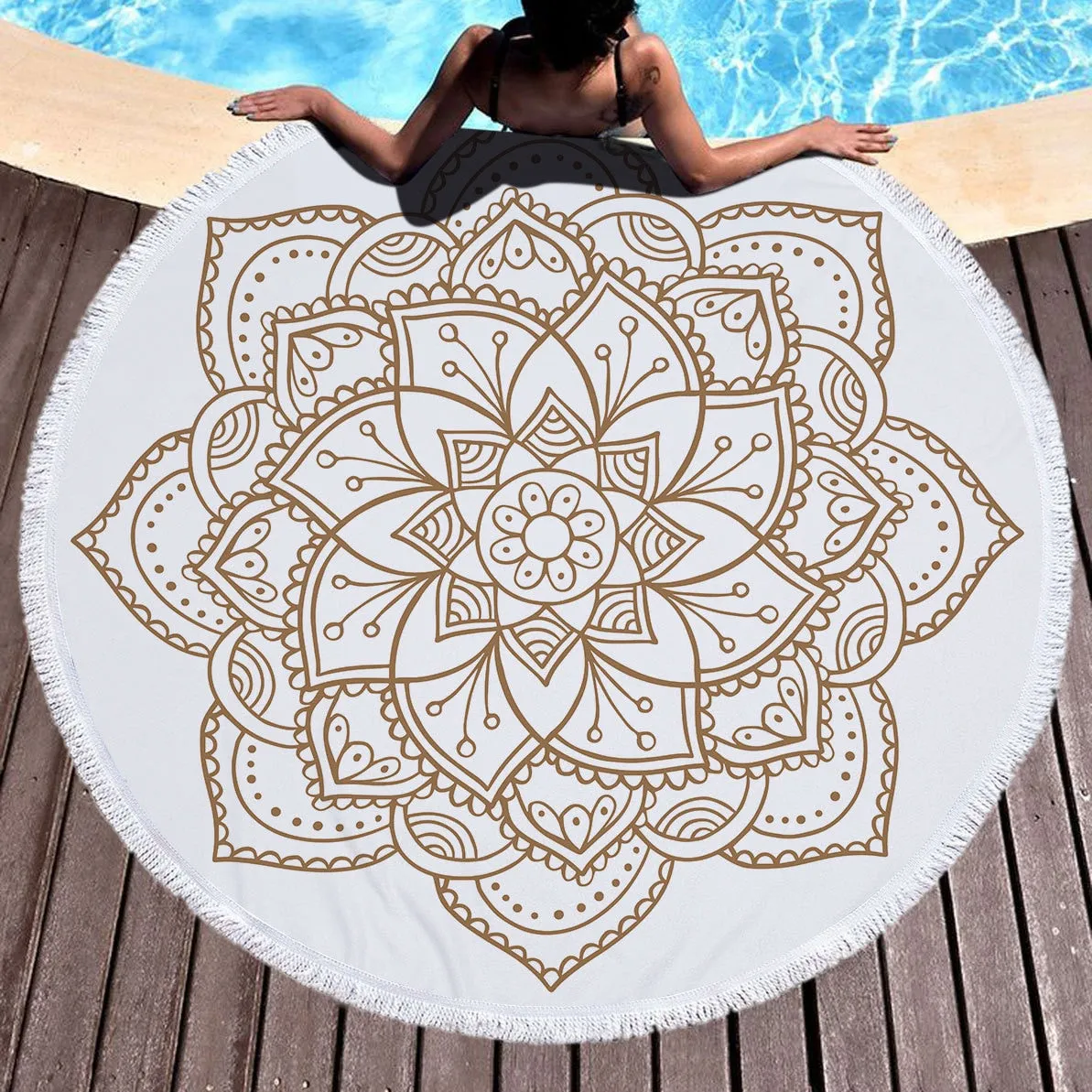 Mandala Beach Towel 59'' Mircofiber Water Absorbing Bath Towels with Tassel