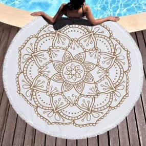 Mandala Beach Towel 59'' Mircofiber Water Absorbing Bath Towels with Tassel