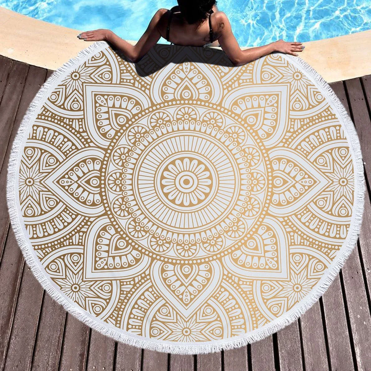 Mandala Beach Towel 59'' Mircofiber Water Absorbing Bath Towels with Tassel