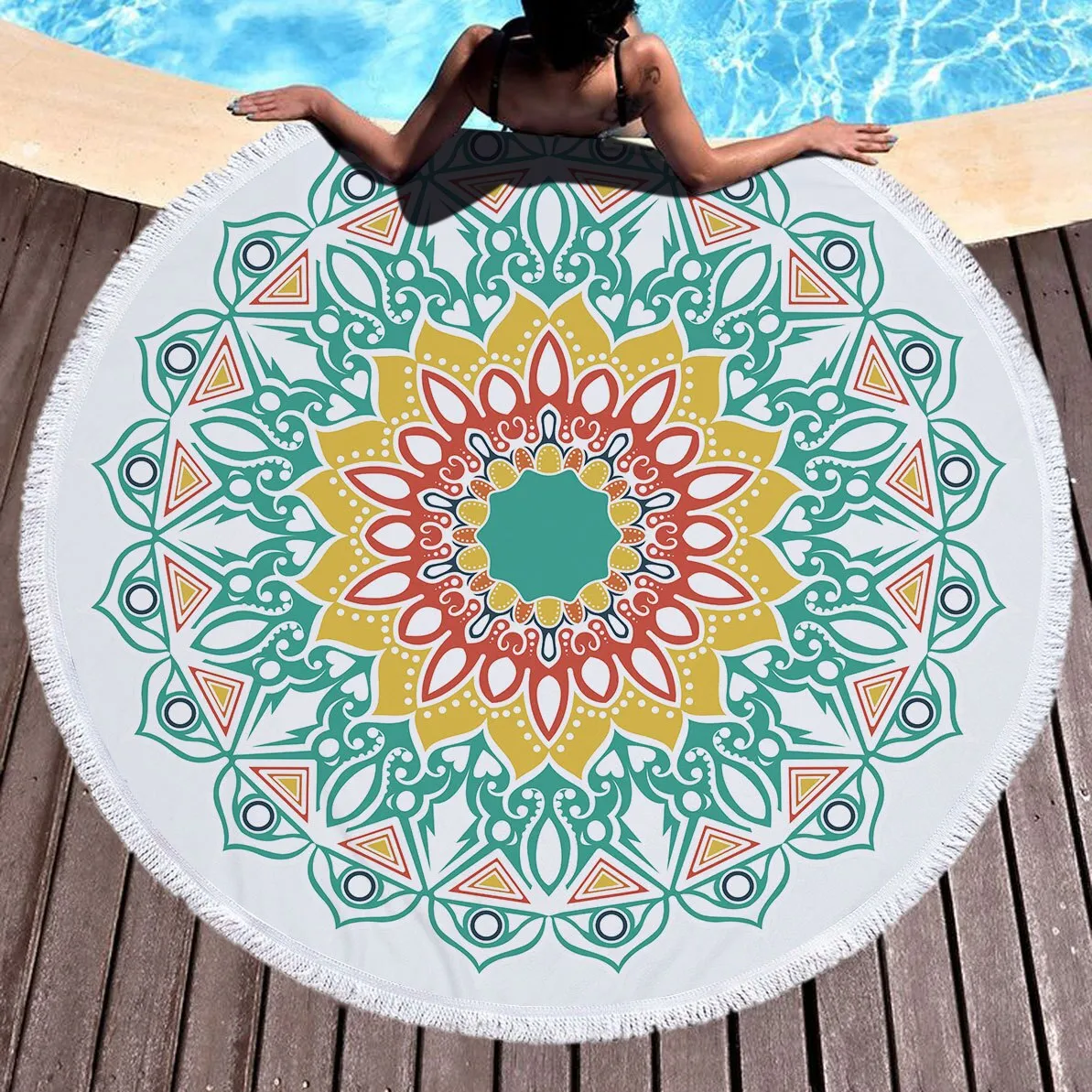 Mandala Beach Towel 59'' Mircofiber Water Absorbing Bath Towels with Tassel