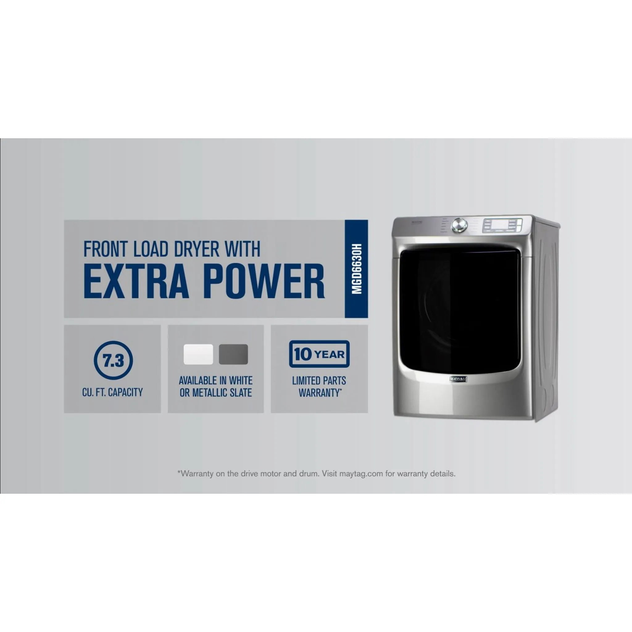 Maytag Front Load Gas Dryer with Extra Power and Quick Dry Cycle - 7.3 cu. ft. (MGD6630HW)