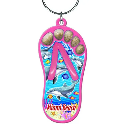 Miami Beach Sand Filled Foot Toes Sandal Flip Flop Keychain - Travel Souvenir Gift, Multicolor - Random Style Pick (1 Count)