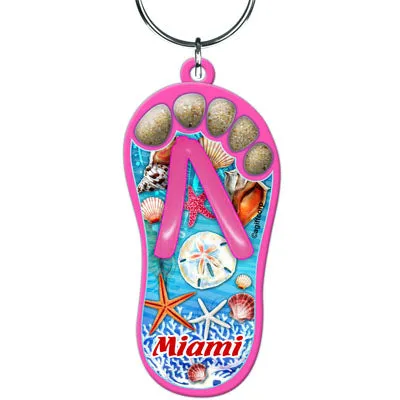 Miami Sand Filled Foot Toes Sandal Flip Flop Keychain - Travel Souvenir Gift, Multicolor - Random Style Pick (1 Count)