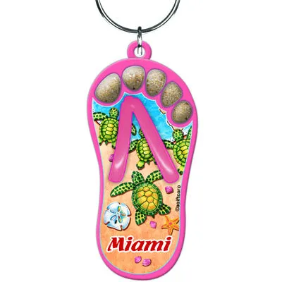 Miami Sand Filled Foot Toes Sandal Flip Flop Keychain - Travel Souvenir Gift, Multicolor - Random Style Pick (1 Count)