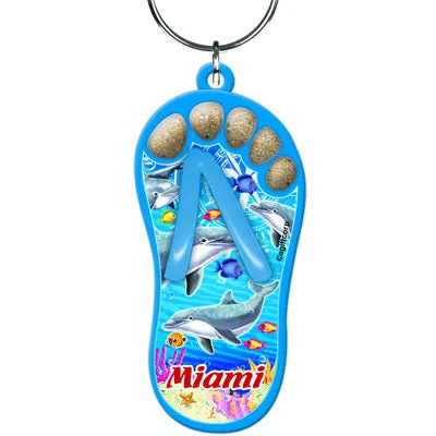 Miami Sand Filled Foot Toes Sandal Flip Flop Keychain - Travel Souvenir Gift, Multicolor - Random Style Pick (1 Count)