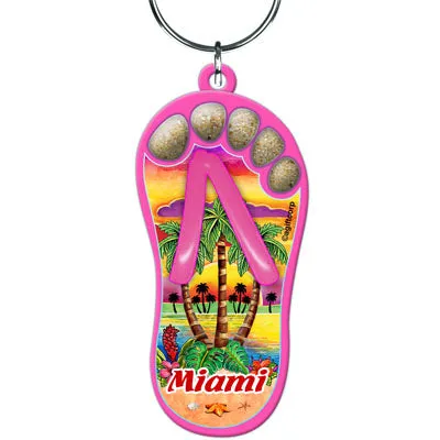 Miami Sand Filled Foot Toes Sandal Flip Flop Keychain - Travel Souvenir Gift, Multicolor - Random Style Pick (1 Count)