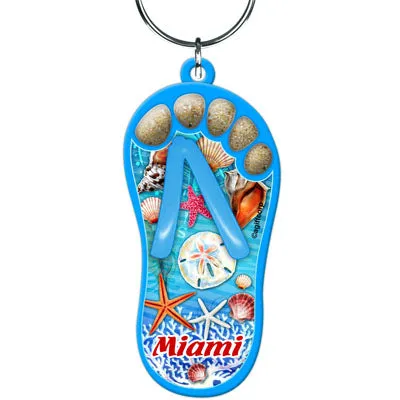 Miami Sand Filled Foot Toes Sandal Flip Flop Keychain - Travel Souvenir Gift, Multicolor - Random Style Pick (1 Count)