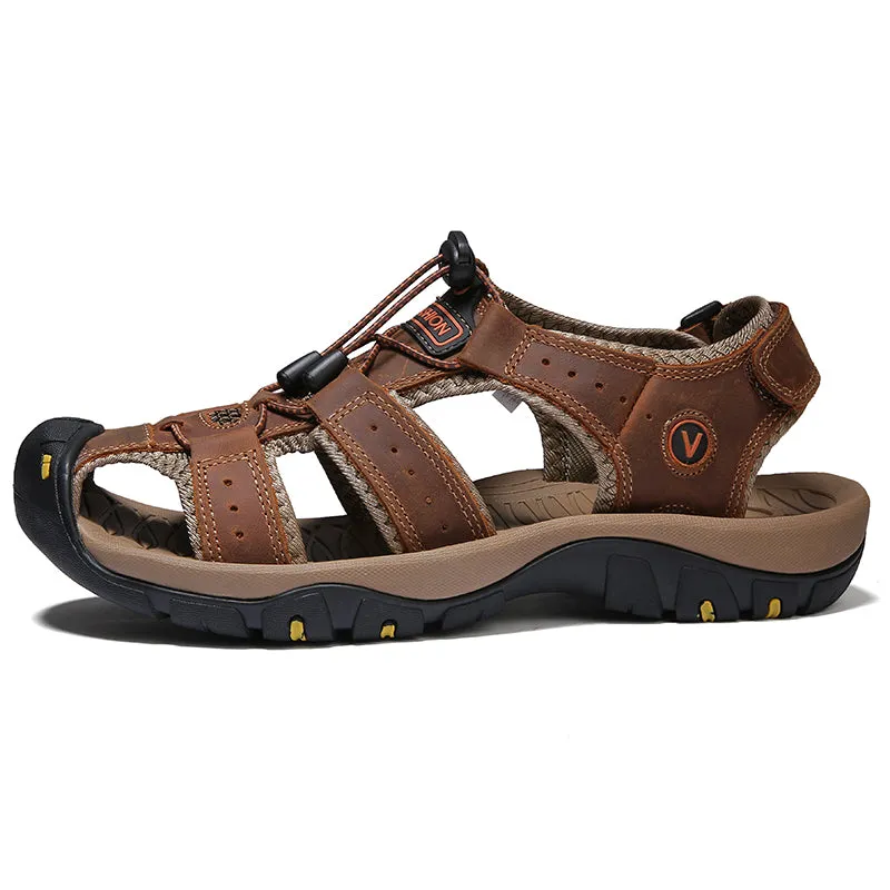 New Arrival Large Size Fashion Real Genuine Leather Outdoor Summer Beach Men Leather Sandals