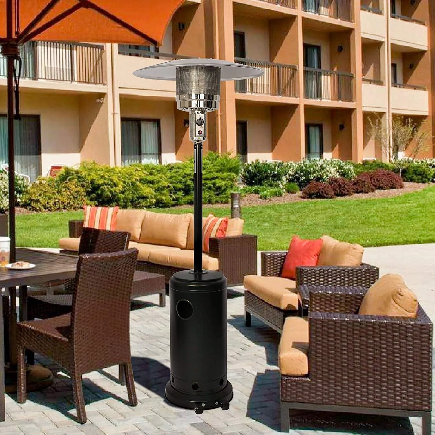 Outdoor Propane Heater Portable Patio Heater With Wheels 87 Inches Tall 36000 BTU for  Commercial Courtyard (Black)