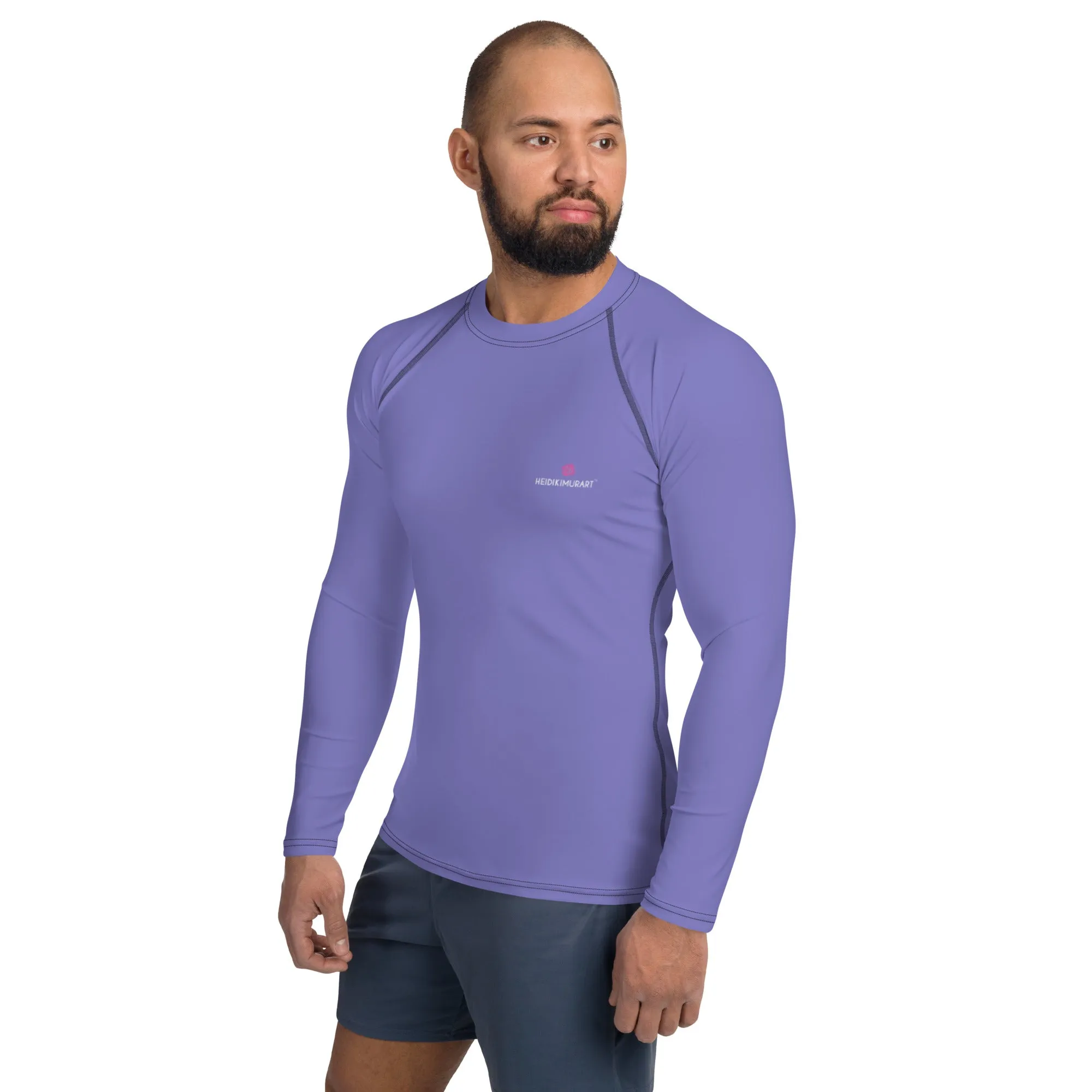 Pastel Purple Color Men's Top, Best Men's Rash Guard UPF 50  Long Sleeves Designer Polyester Spandex Sportswear