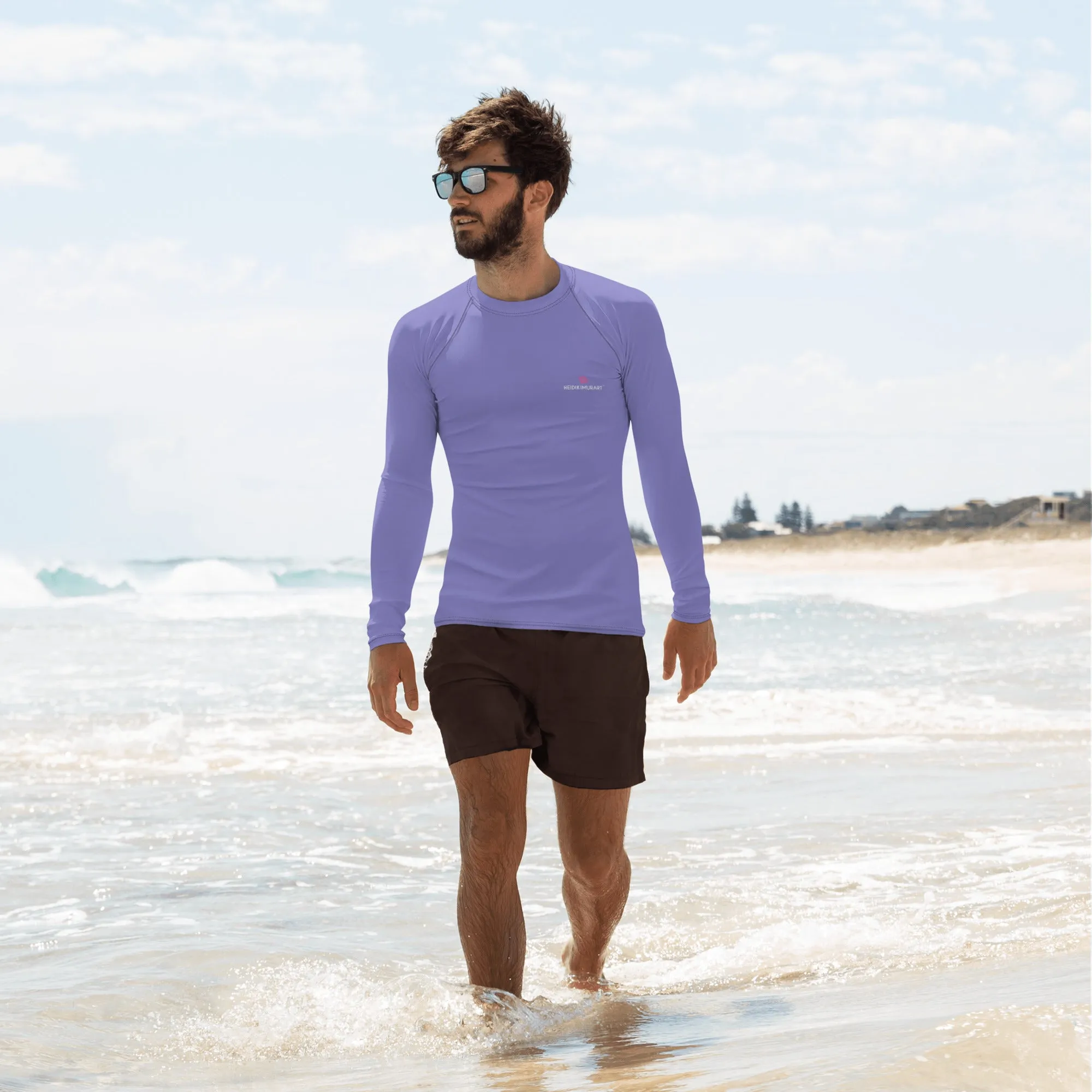 Pastel Purple Color Men's Top, Best Men's Rash Guard UPF 50  Long Sleeves Designer Polyester Spandex Sportswear