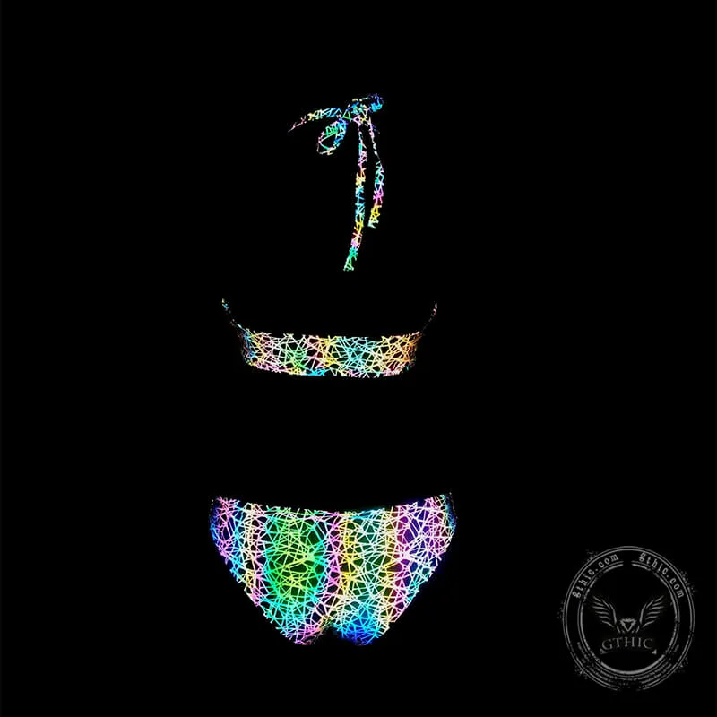 Pattern Printed Polyester Reflective Bikini Set