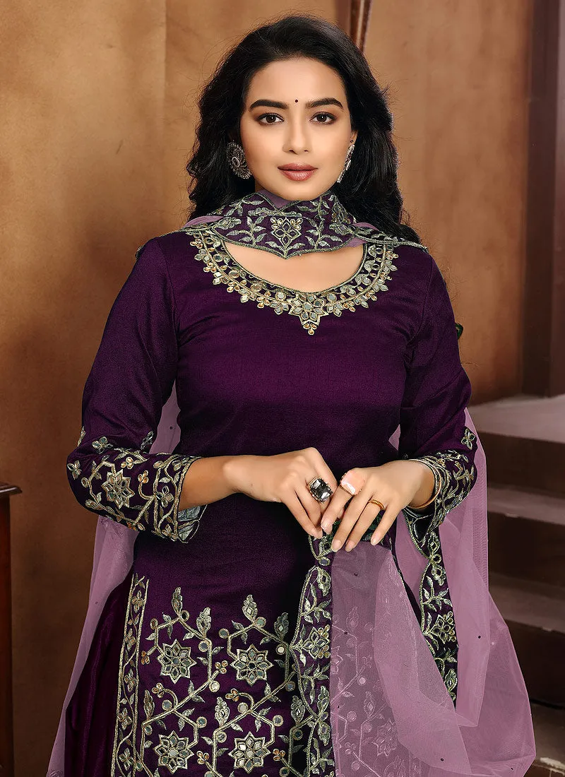 Purple Embroidered Patiala Punjabi Suit