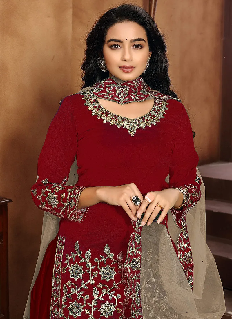 Red Embroidered Patiala Punjabi Suit