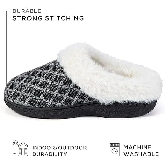 Roxoni Women's Cozy Memory Foam Slippers, Fuzzy Warm Faux Fur, Indoor Outdoor Rubber Sole