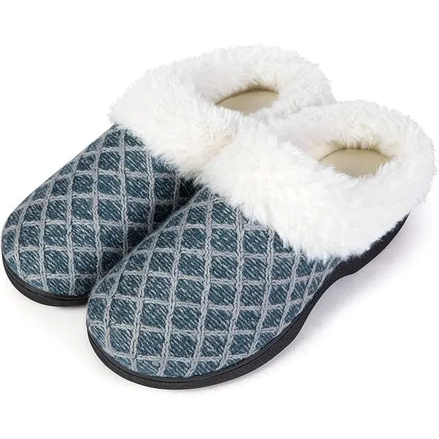 Roxoni Women's Cozy Memory Foam Slippers, Fuzzy Warm Faux Fur, Indoor Outdoor Rubber Sole