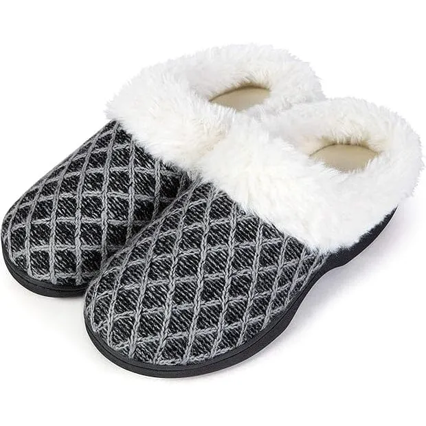 Roxoni Women's Cozy Memory Foam Slippers, Fuzzy Warm Faux Fur, Indoor Outdoor Rubber Sole