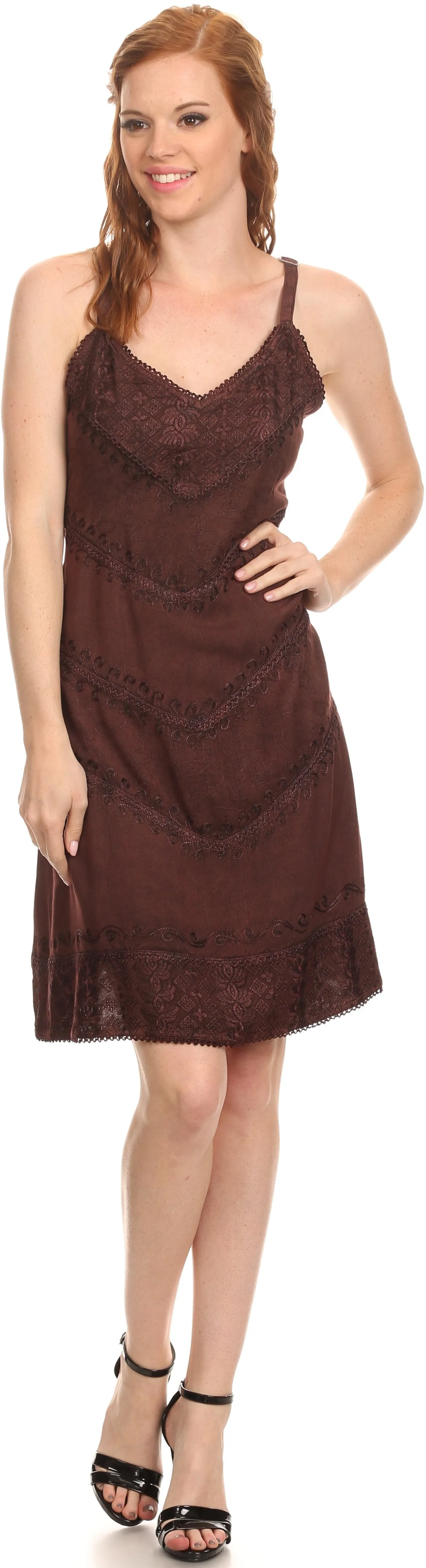 Sakkas Rhyder Mid Strapless Spaghetti Strap Adjustable Embroidered Batik Dress