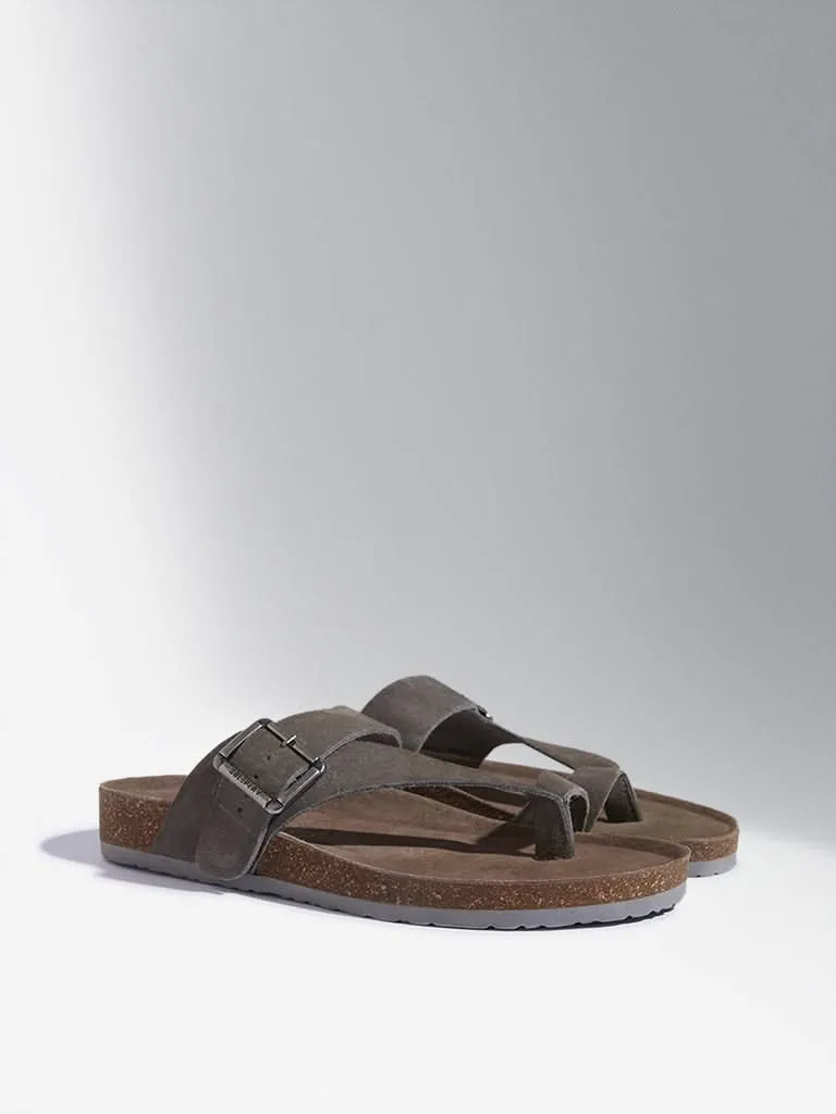 SOLEPLAY Dark Grey Buckle-Strap Leather Sandals