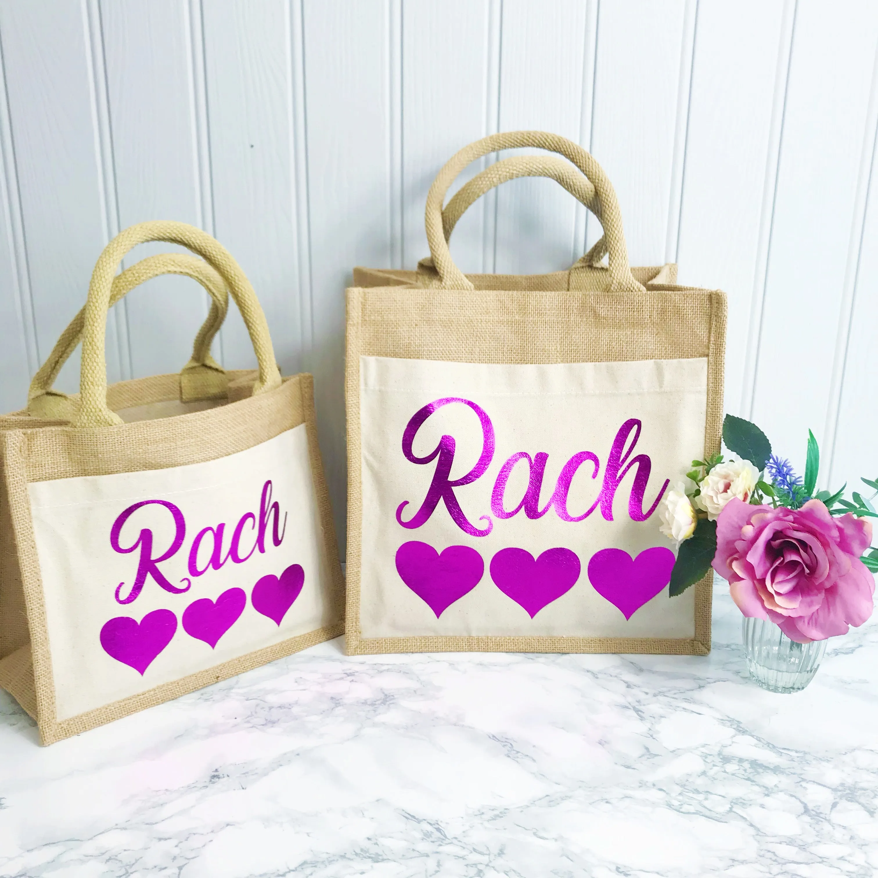 Take Me To The Beach - Jute and Canvas Tote Beach Bag With Any Phrase/Name