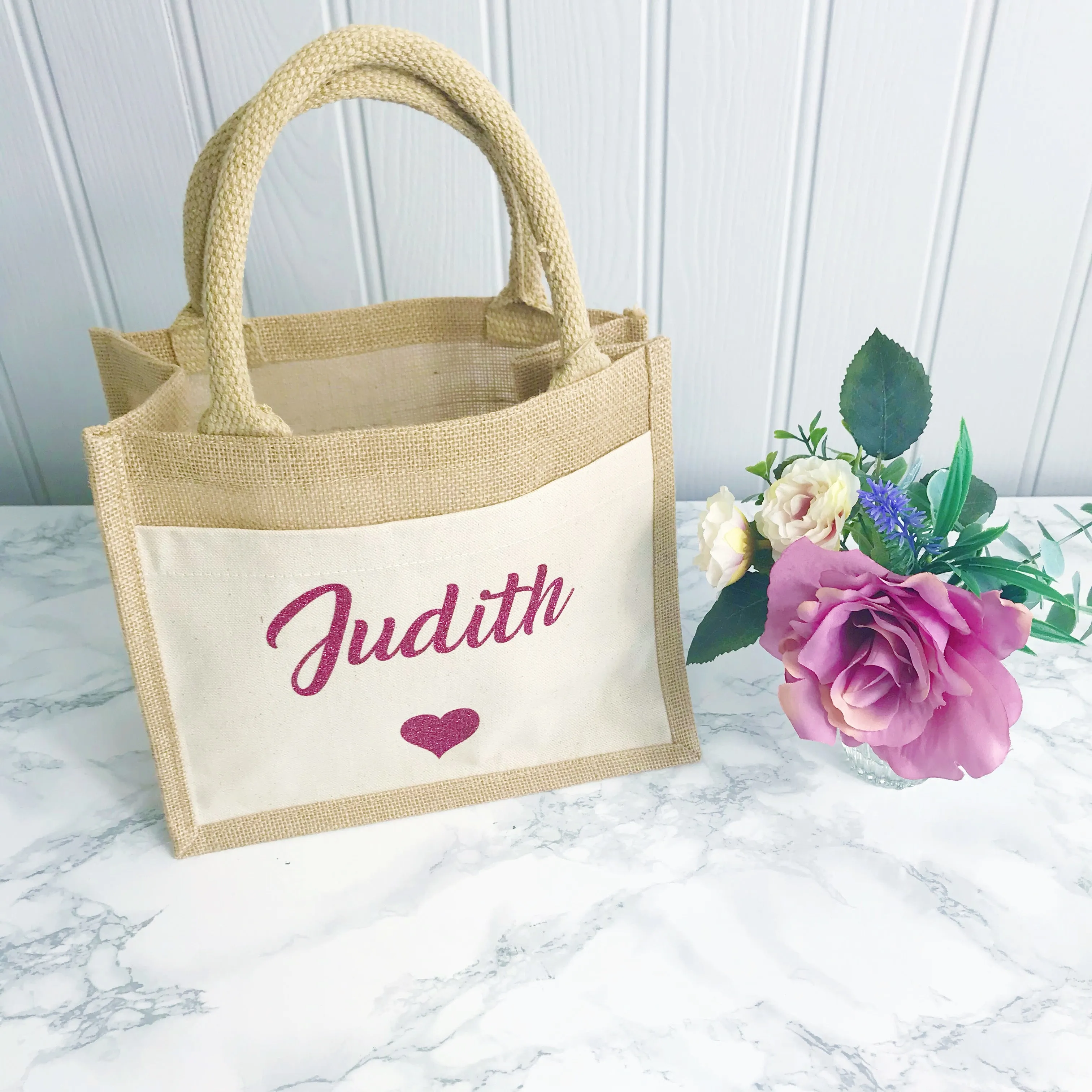 Take Me To The Beach - Jute and Canvas Tote Beach Bag With Any Phrase/Name