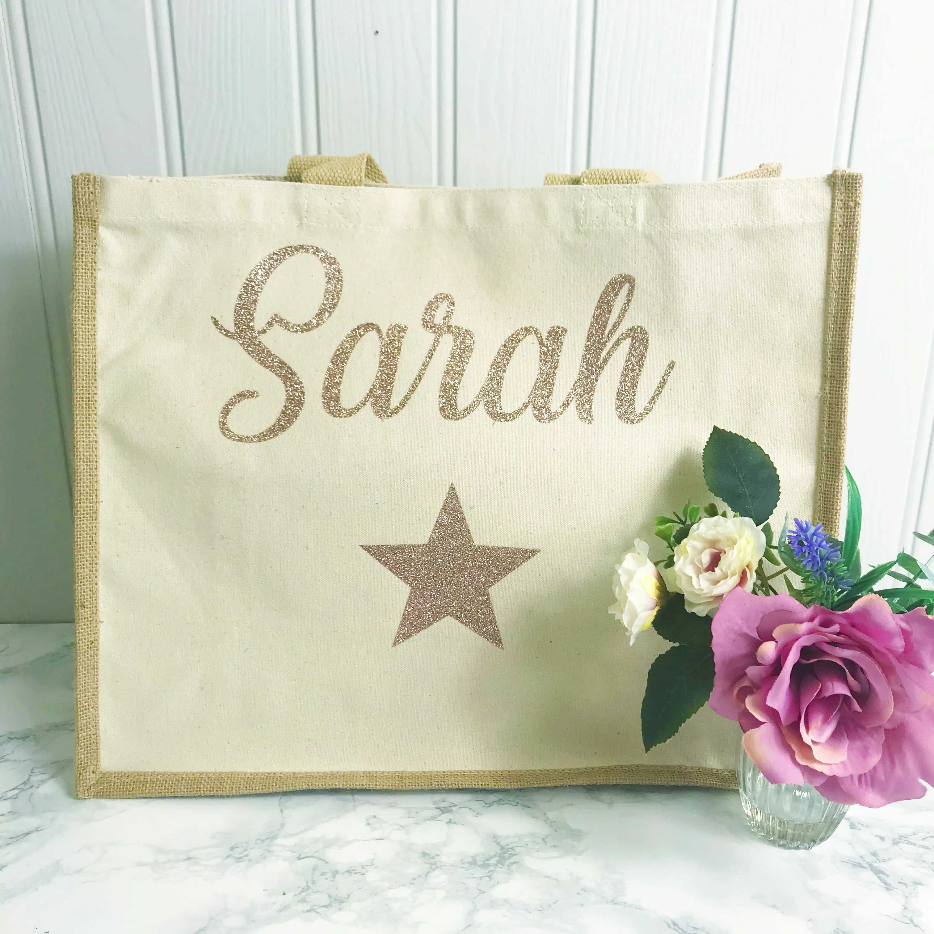 Take Me To The Beach - Jute and Canvas Tote Beach Bag With Any Phrase/Name