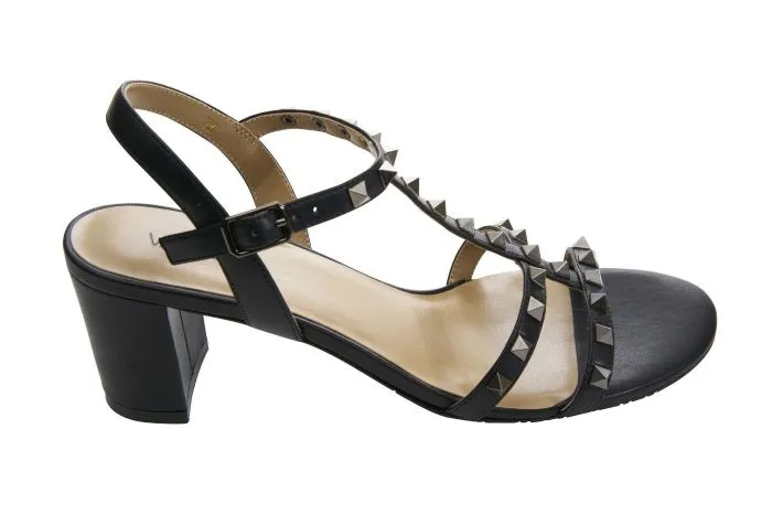 The Mid Heel Pyramid Stud Sandal in Black