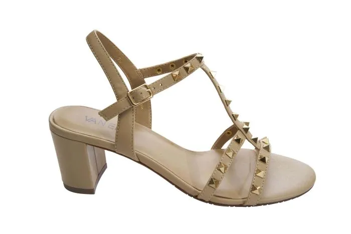 The Mid Heel Pyramid Stud Sandal in Ecru