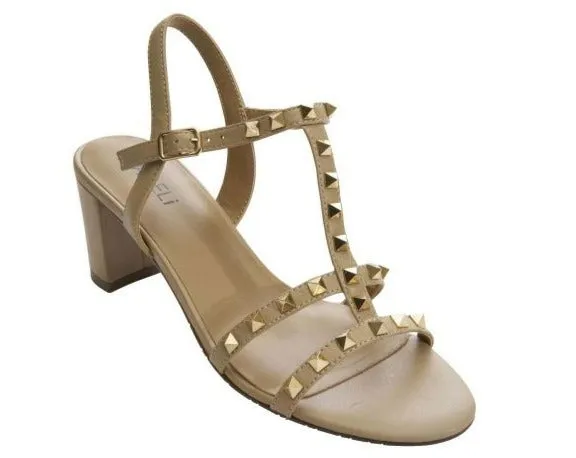 The Mid Heel Pyramid Stud Sandal in Ecru