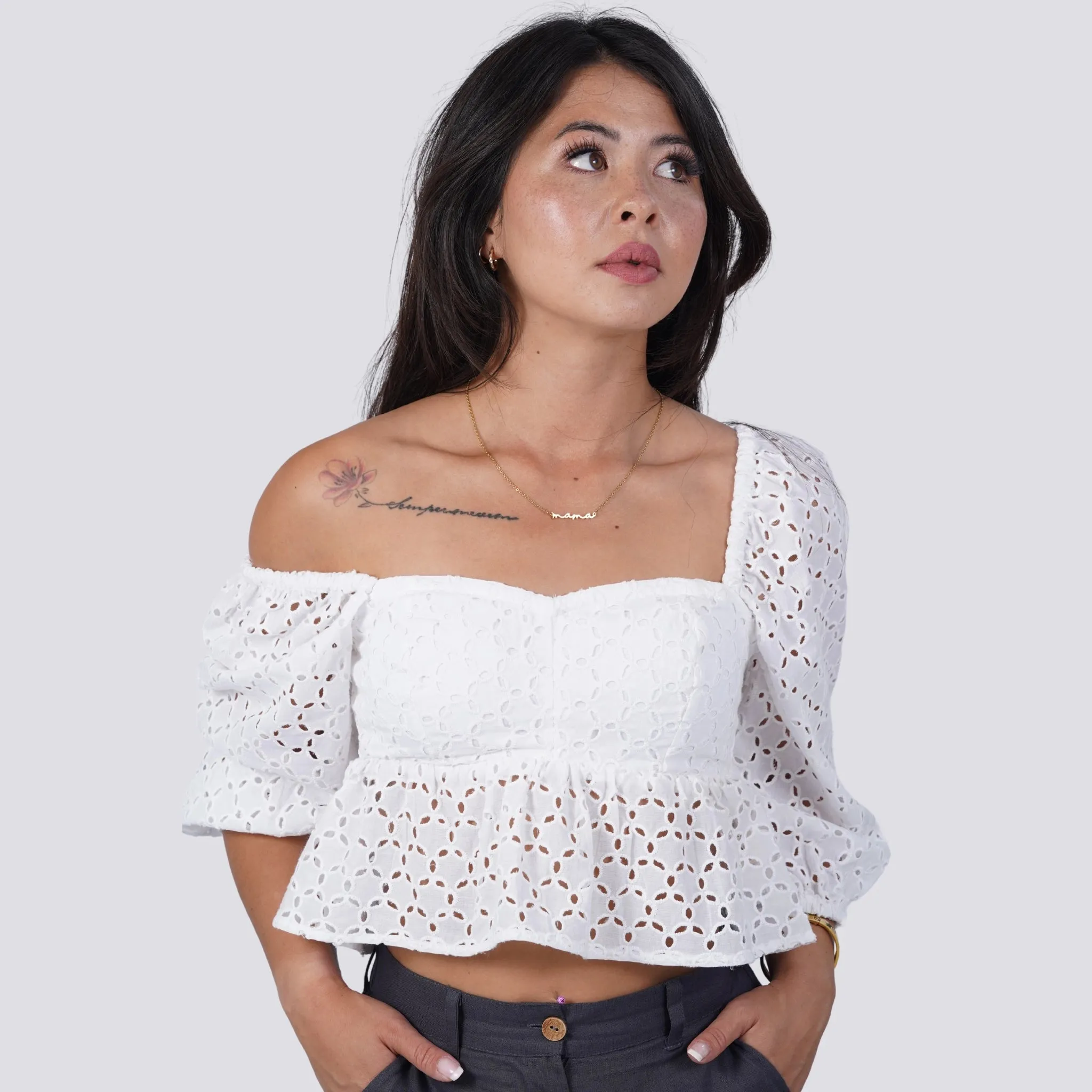 Timeless Allure Awaits: White Lace Whisper Blouse