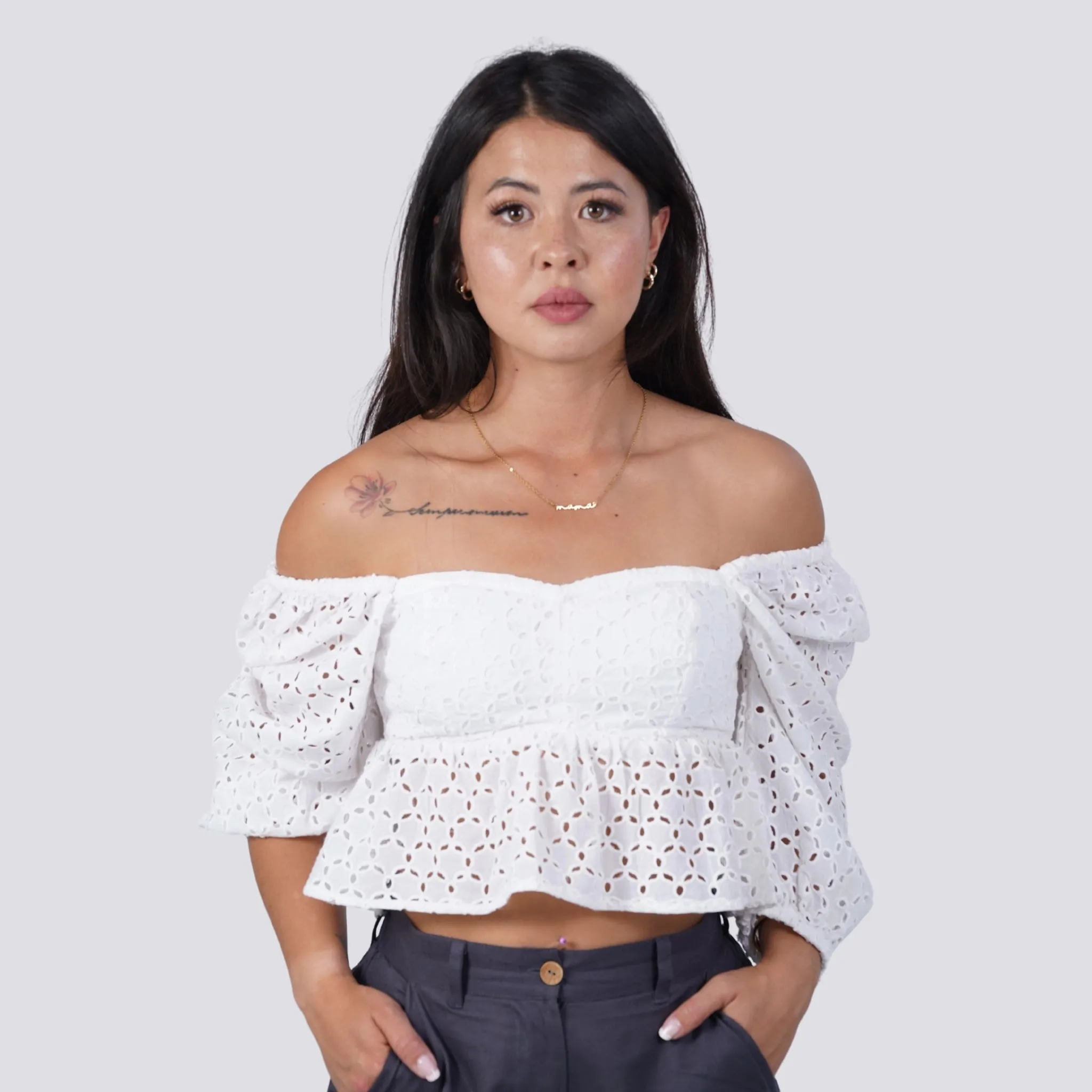 Timeless Allure Awaits: White Lace Whisper Blouse