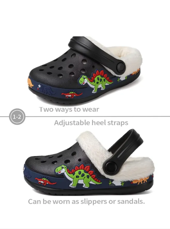 Toddler Lined Clog Slippers Winter Garden Sandals Kids House Shoes Warm Slip On Sneakers Cartoon Slides for Boys and Girls