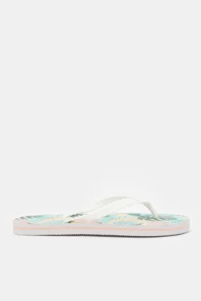 Women White Printed Flip Flop