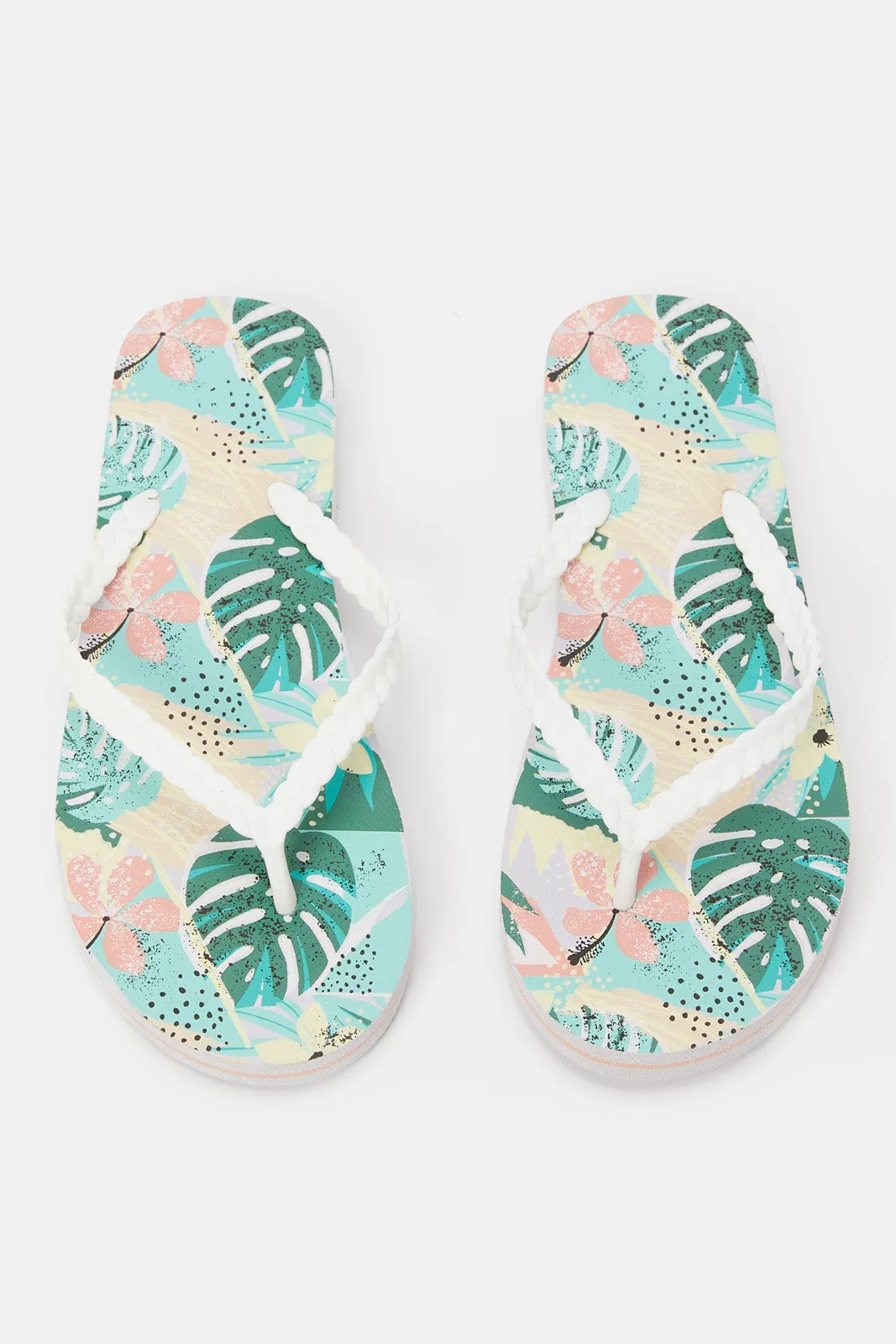 Women White Printed Flip Flop