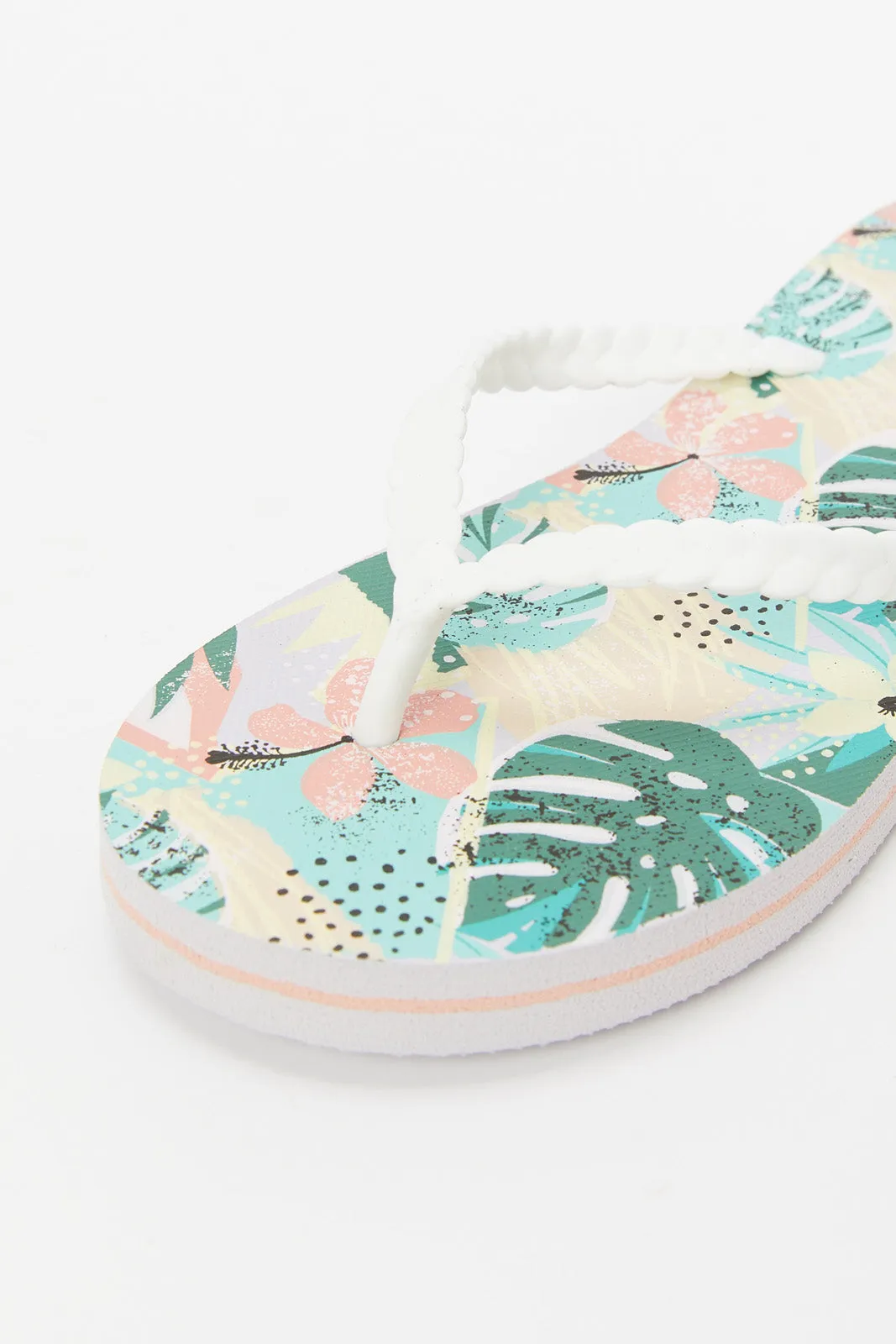 Women White Printed Flip Flop