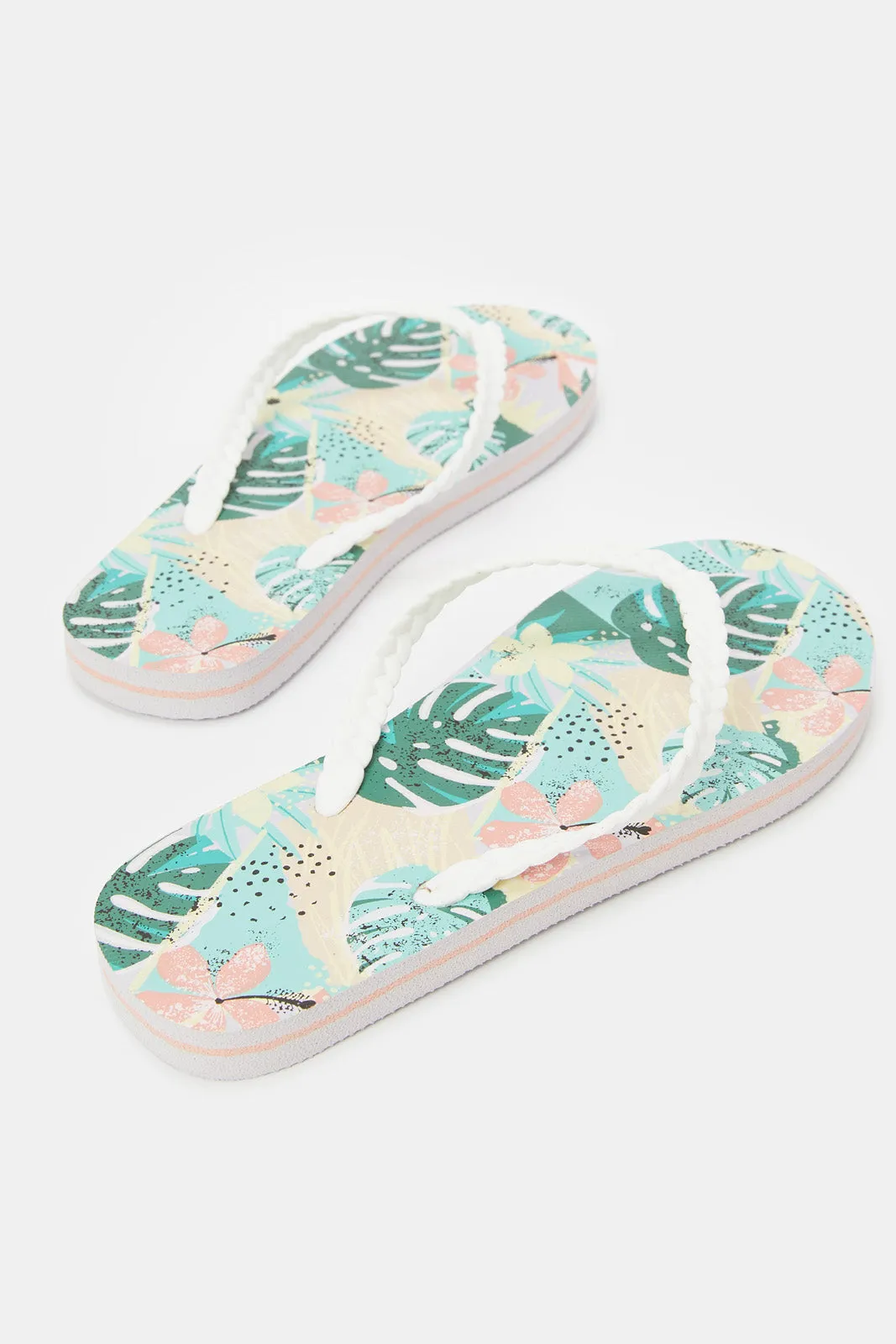 Women White Printed Flip Flop