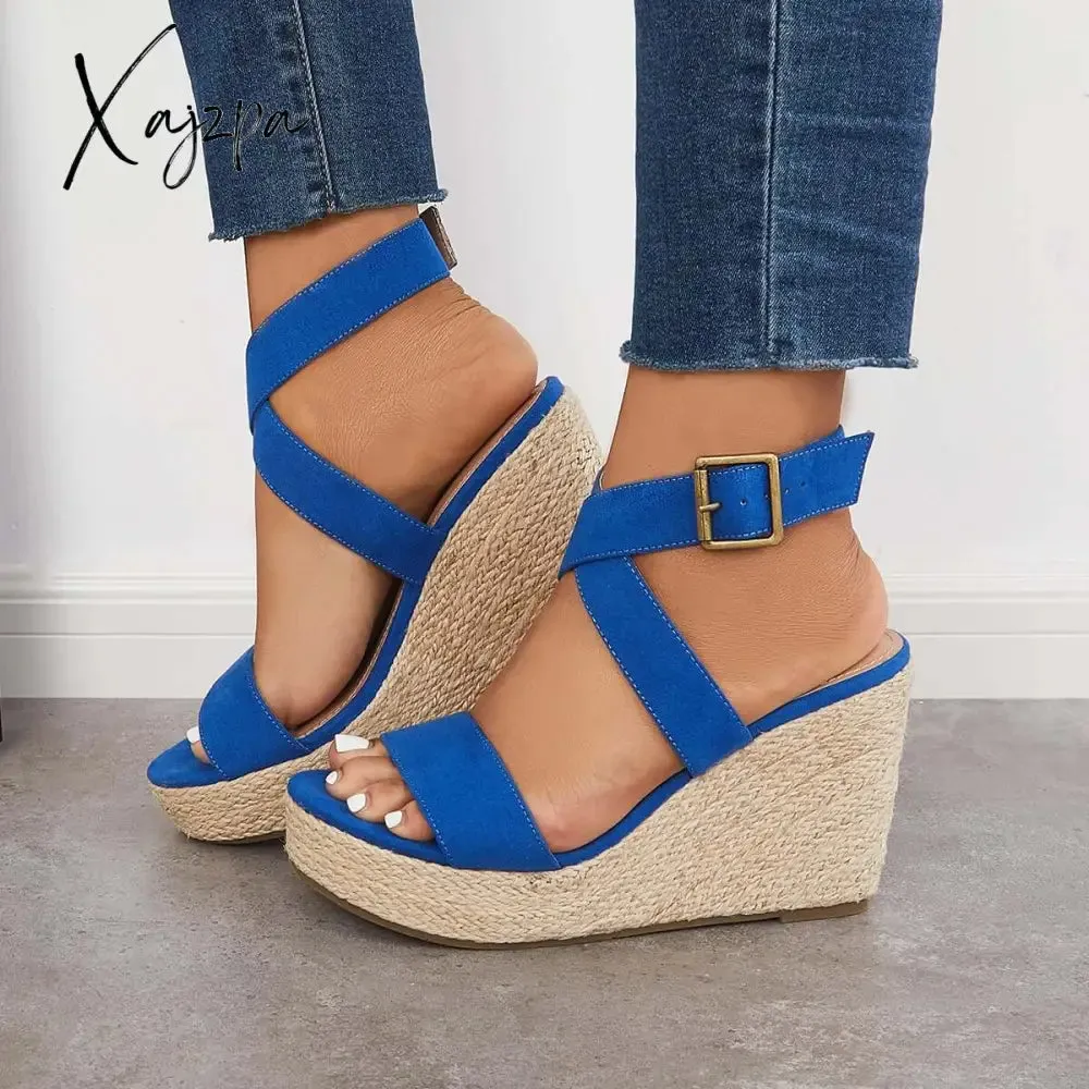 Xajzpa - Criss Cross Ankle Strap Espadrille Wedge Platform Sandals