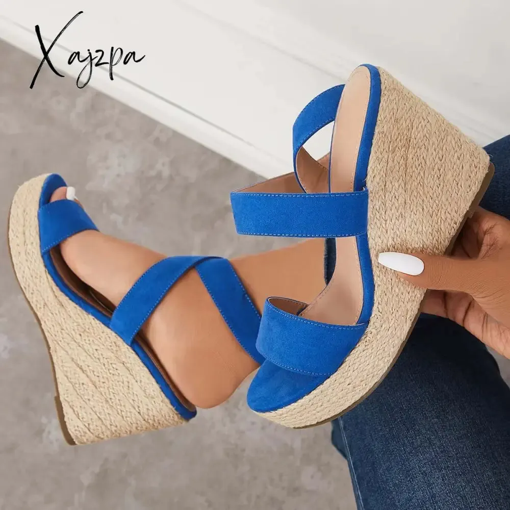 Xajzpa - Criss Cross Ankle Strap Espadrille Wedge Platform Sandals