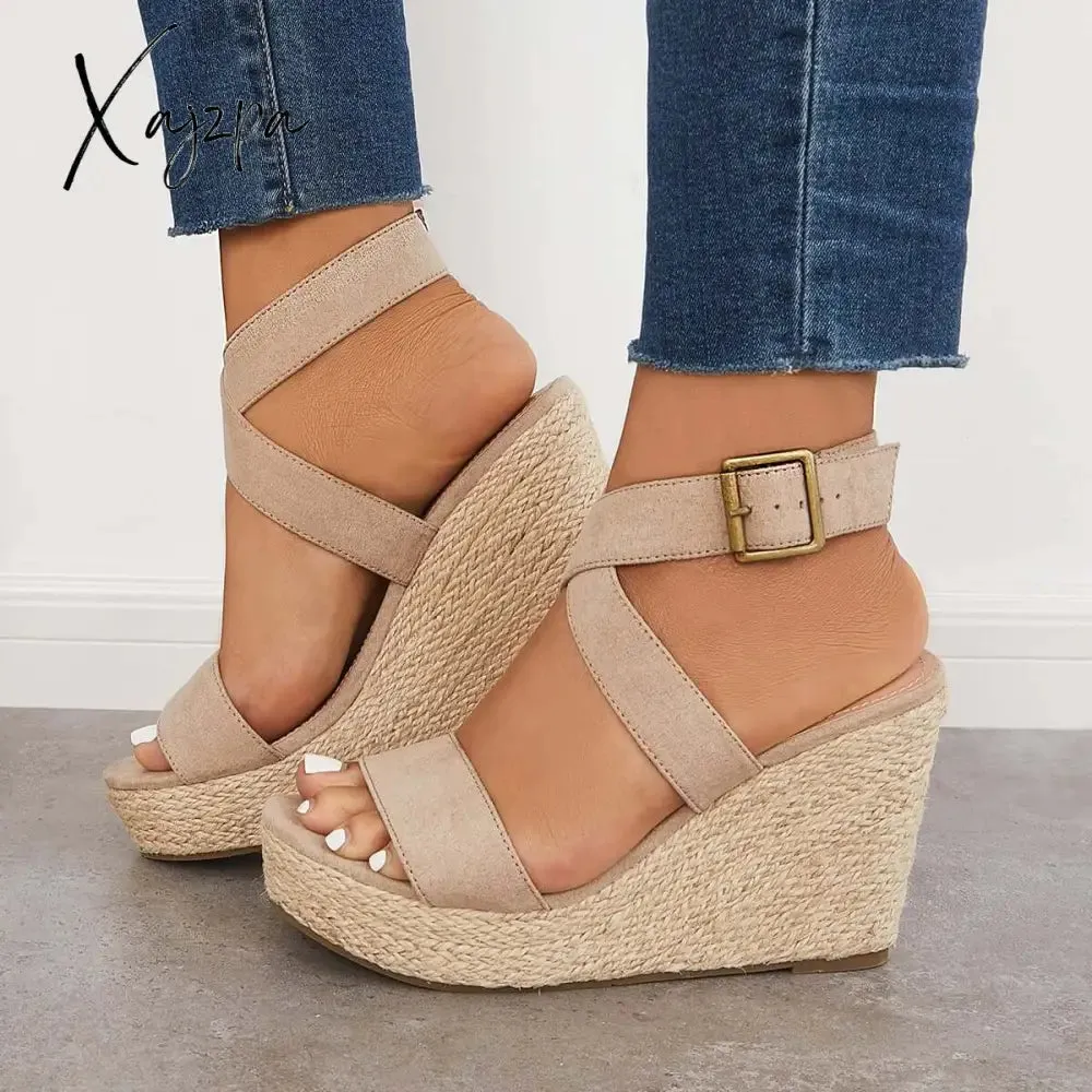 Xajzpa - Criss Cross Ankle Strap Espadrille Wedge Platform Sandals